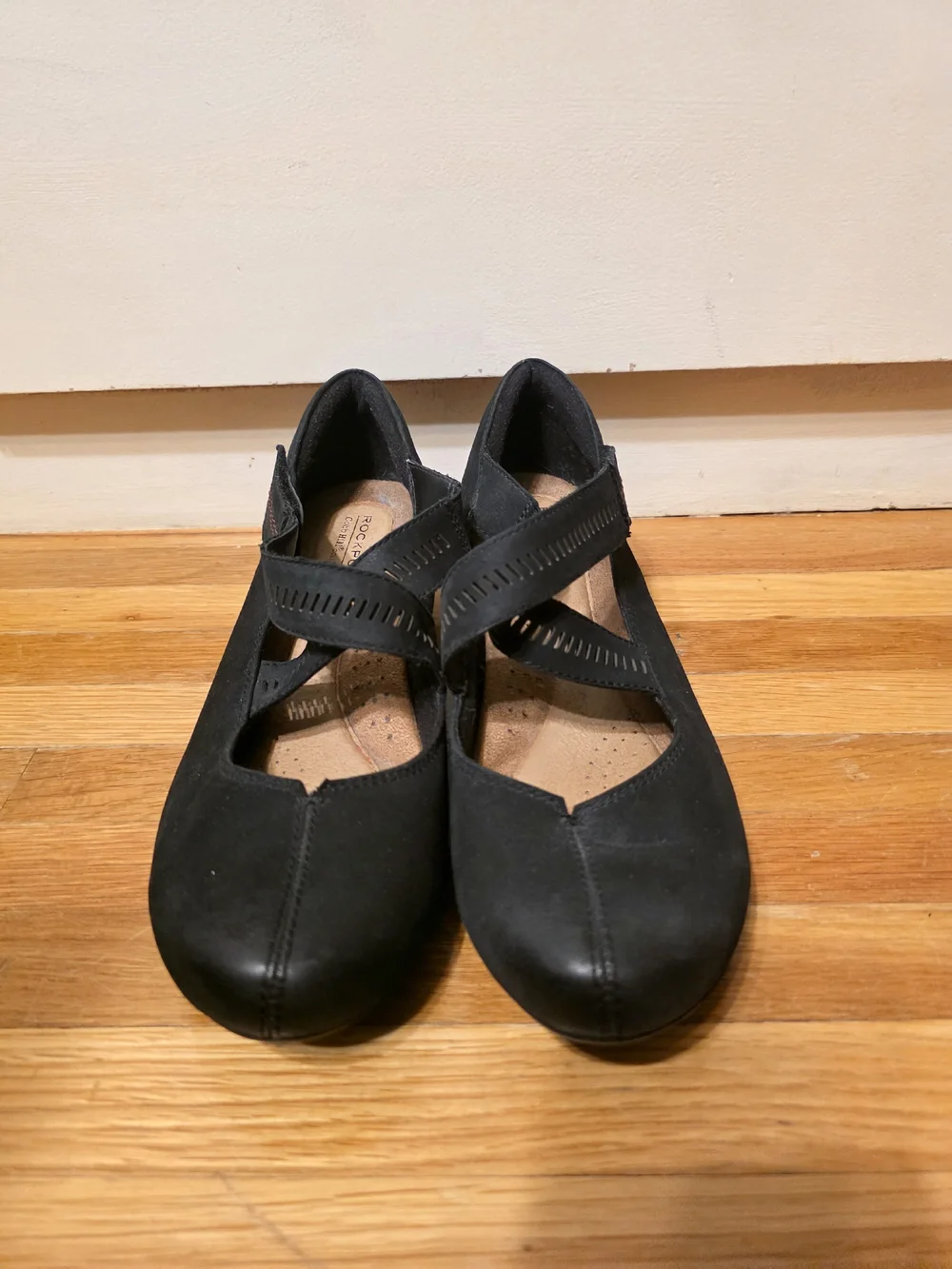 Rockport Cobb Hill Sz 8 Janet black leather suede Mary Jane wedge shoes